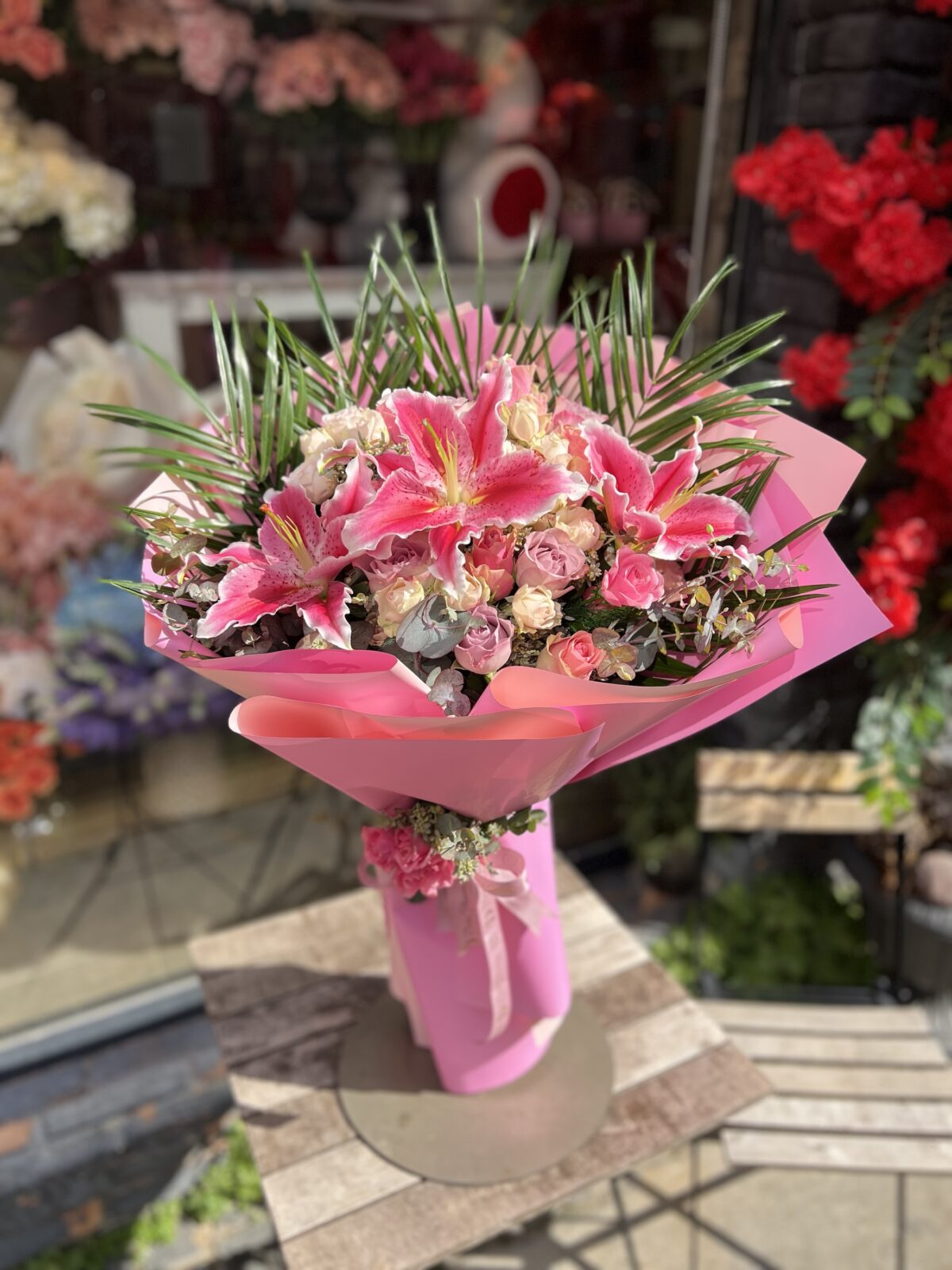 Pink Majesty Lily & Rose Buket - Görsel 4