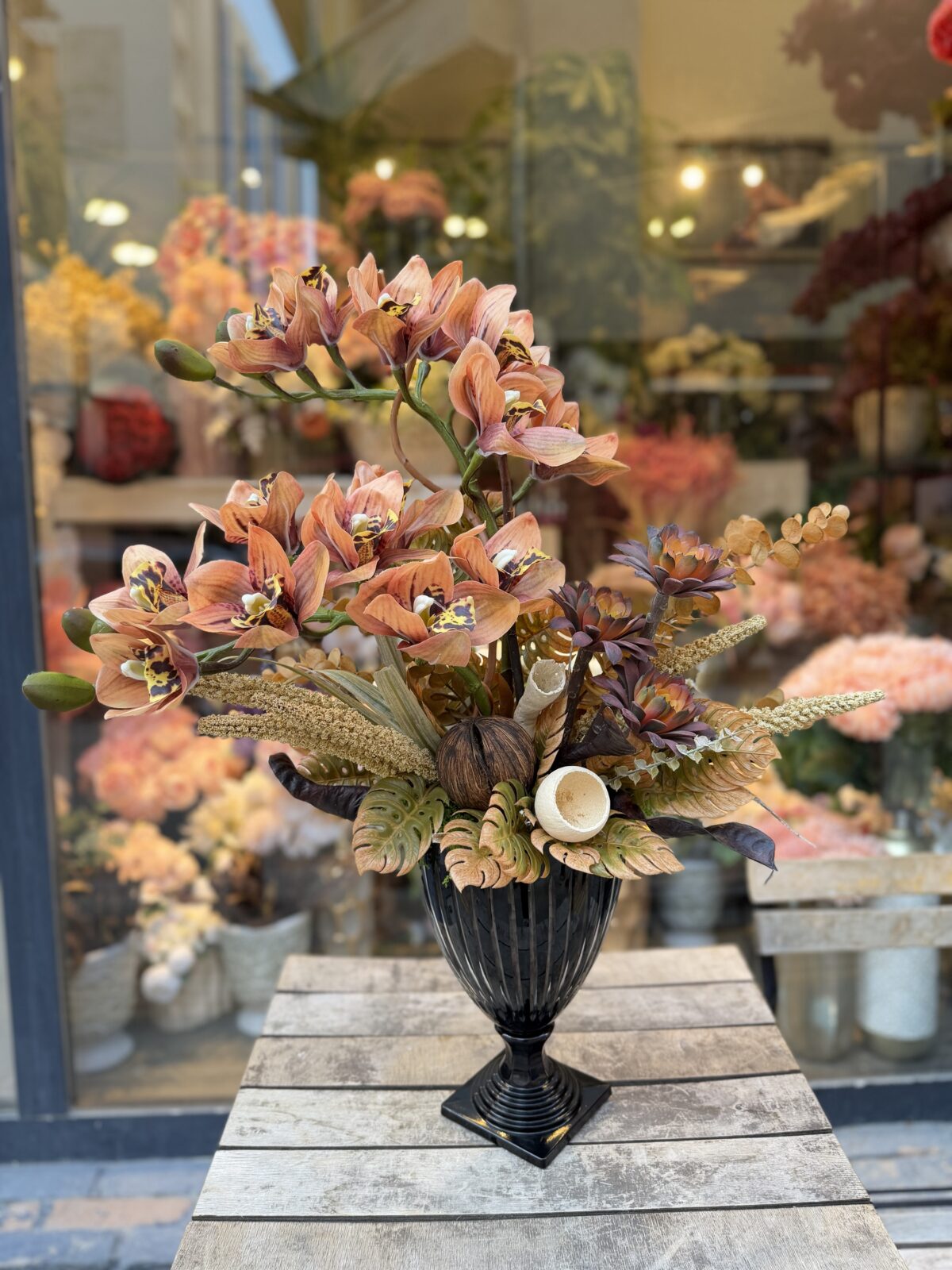 Autumn Cymbidium | Islak Dokulu Yapay Orkide Aranjmanı - Görsel 3